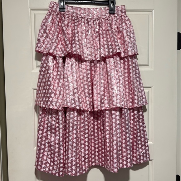 QUEEN OF SPARKLES Dresses & Skirts - Queen Of Sparkles Sequins Star Ruffle Tiered Midi Skirt small s tiered Pink